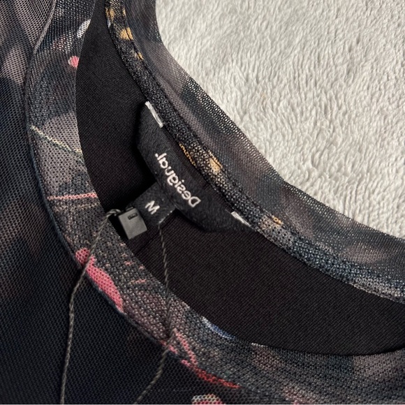 NWT Desigual Slim Knee-Length Mesh Butterfly Print Art-to-Wear Dress Black - Picture 3 of 17